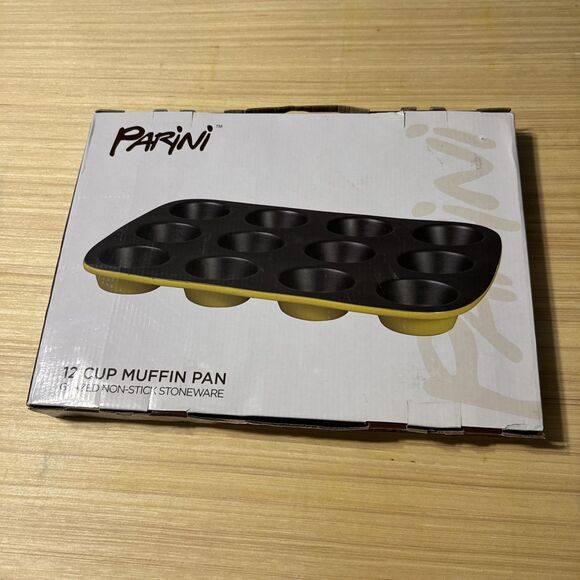 Parini 12 Cup Muffin Pan Glazed Non-Stick Stoneware New In Box Kitchenware ￼ - Picture 1 of 3